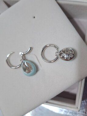 Hoop Style Earrings Blue Silver Toned Beautiful Modern Stylish Earrings